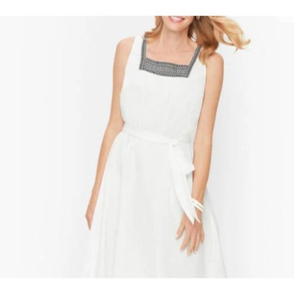 Talbots Dress 16 White Gauze Cotton Flowy Embroidered Black NWT Washable $119 - Picture 4 of 13